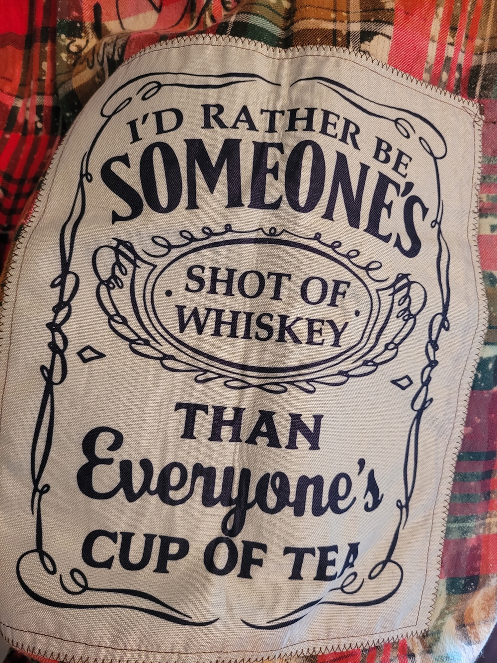Plaid Patchback Shirt with Whiskey Graphic - Red Multi - Picture 5 of 7